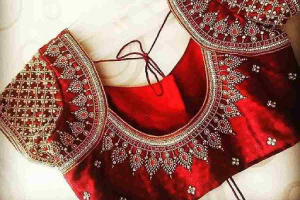 Silk Saree Simple Aari Work Blouse Designs